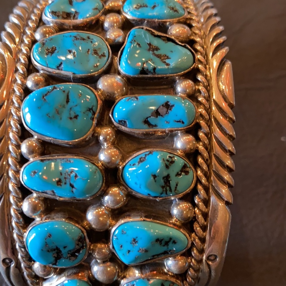 Navajo sterling silver Kingman turquoise bracelet - Picture 6 of 10